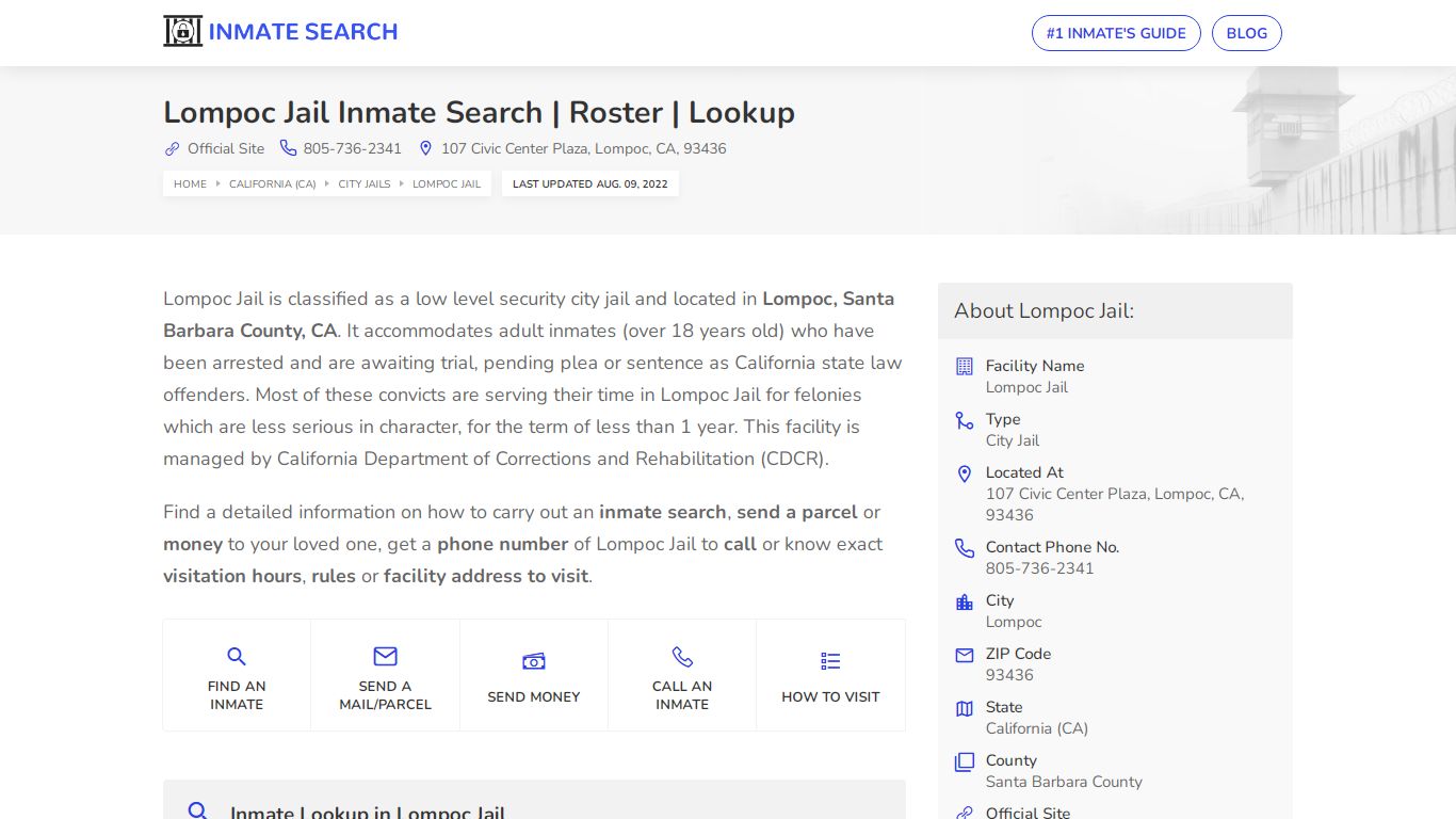 Lompoc Jail Inmate Search | Roster | Lookup