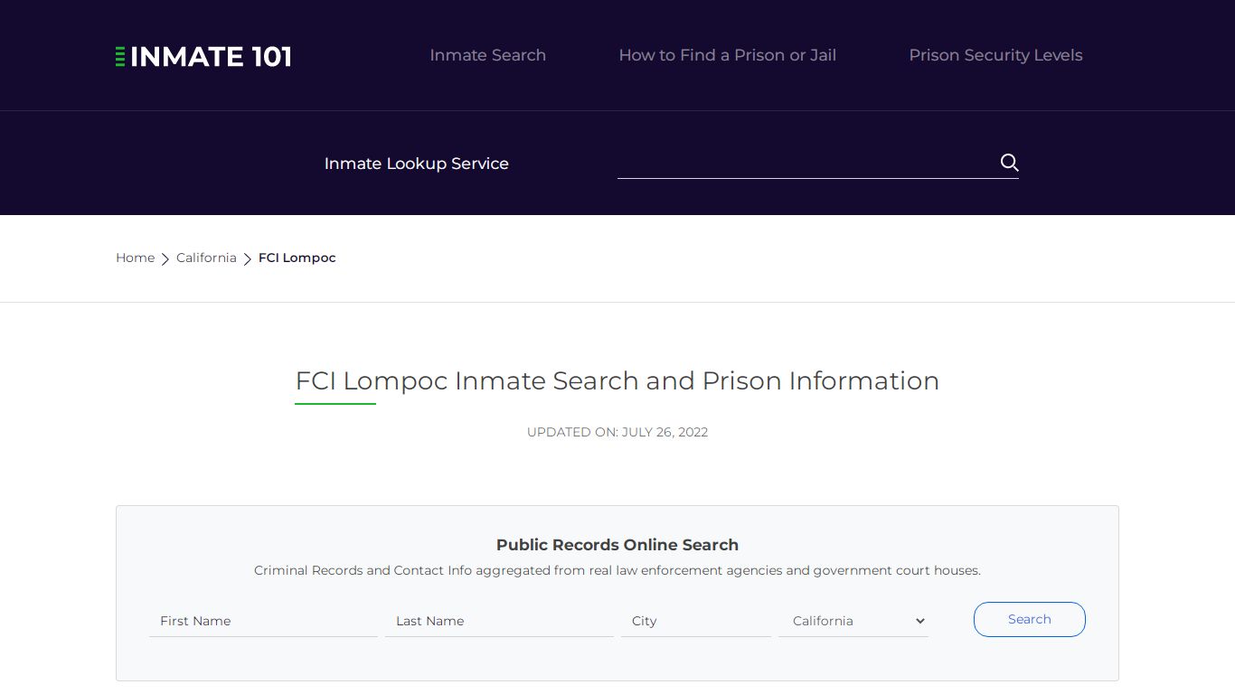 FCI Lompoc Inmate Search | Lookup | Roster